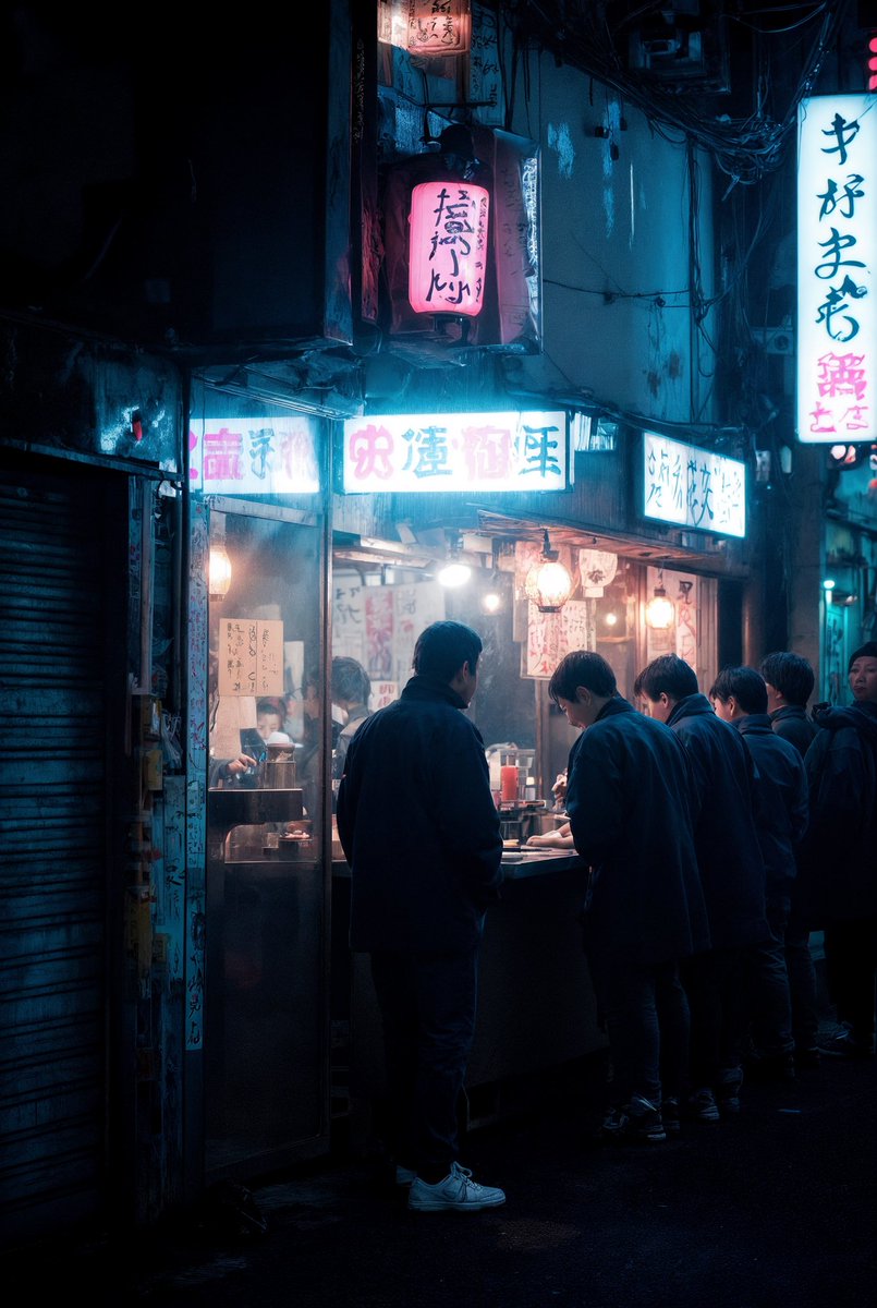 J_C_Prompt's tweet photo. Exploring the neon-soaked backstreets of Tokyo in 2050 — candid AI-generated street scenes blending food, tech, and raw urban life. Where the future feels real.

#AIart #Cyberpunk #Tokyo2050 #StreetPhotography #NeonNoir #Midjourney #FutureUrban #CreativeAI #AestheticAI #GenArt https://t.co/HL6hHExv1k