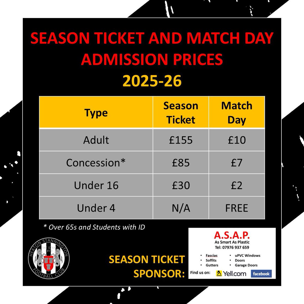 SEASON TICKETS &amp; MATCH DAY ADMISSION PRICES

We can now confirm prices for next season - and we can announce that season tickets are now on sale!

Read more: heatonstan.co.uk/season-ticket-…