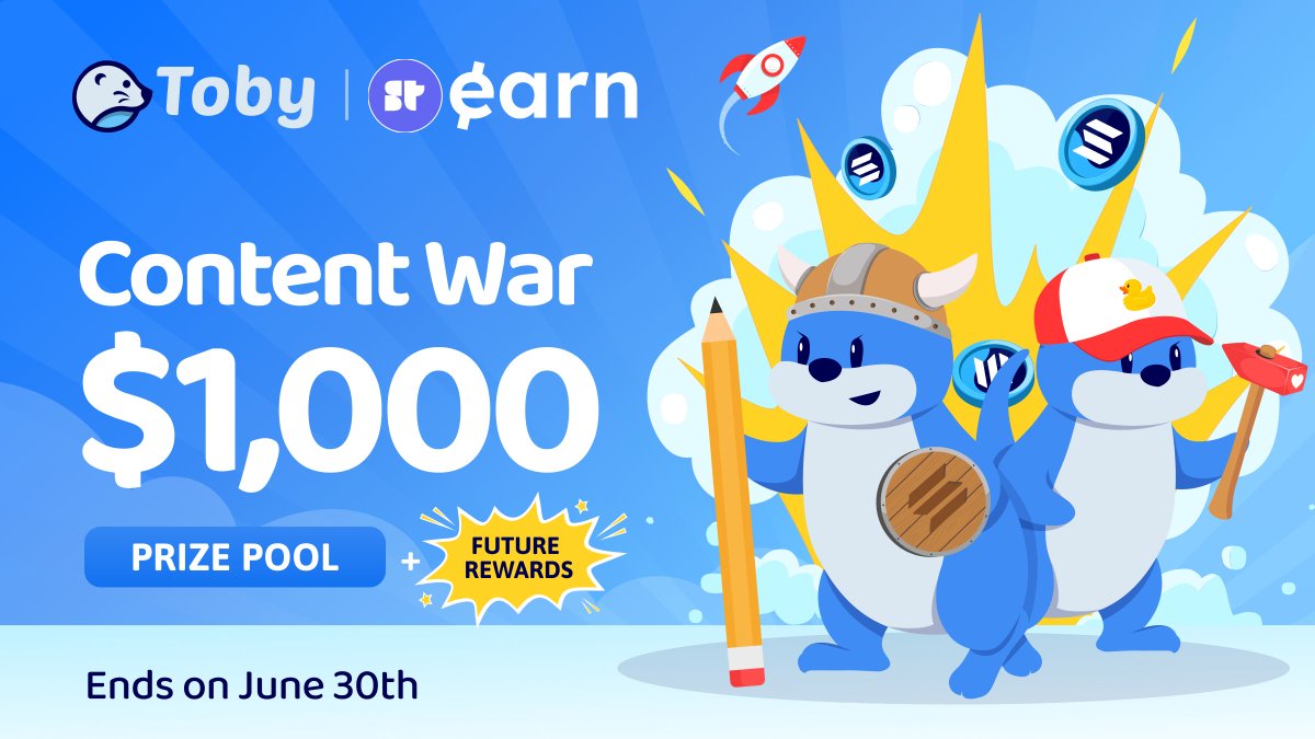 Toby Content War is HERE! ✏️
Price Pool - $1,000 USDC + █████ 🦦

Read details &amp; rewards on Superteam Earn:
earn.superteam.fun/listing/toby-c…

Content War starts from TODAY until 30 June.

Submit early, and we'll Repost the good quality ones! 🫵

1/
