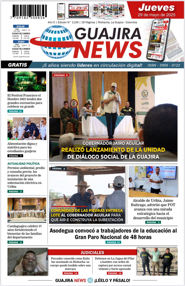 ☀️¡Buenos días! 🌐 Te  invitamos a descargar nuestra edición de hoy, jueves 29 de mayo, a través del siguiente enlace ⬇️ 

guajiranews.com/ediciones/