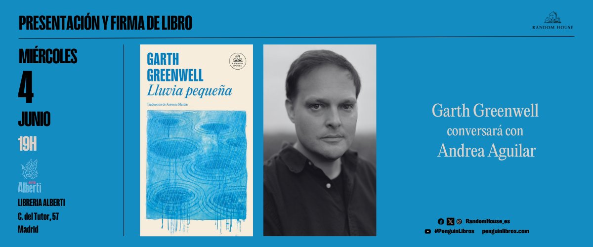 Random House ES (@randomhouse_es) on Twitter photo š§ Ā”Madrid!
El miĆ©rcoles 4 de junio estaremos en <a href="/LibreriaAlberti/">LibrerĆa Alberti</a> para la presentación de 'Lluvia pequeƱa', la nueva novela de <a href="/GarthGreenwell/">Garth Greenwell</a> galardonada con el PEN / Faulkner Award de ficción 2025.
El autor conversarĆ” con Andrea Aguilar.Ā
La cita es a las 19H, Ā”os esperamos! š§ Ā”Madrid!
El miĆ©rcoles 4 de junio estaremos en <a href="/LibreriaAlberti/">LibrerĆa Alberti</a> para la presentación de 'Lluvia pequeƱa', la nueva novela de <a href="/GarthGreenwell/">Garth Greenwell</a> galardonada con el PEN / Faulkner Award de ficción 2025.
El autor conversarĆ” con Andrea Aguilar.Ā
La cita es a las 19H, ”os esperamos!