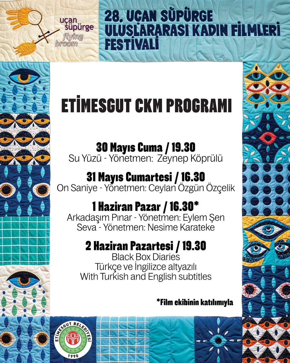 🎬 Kadınların gücü perdeye yansıyor!
28. Uçan Süpürge Uluslararası Kadın Filmleri Festivali Etimesgut’ta Devam Ediyor!

📍Etimesgut Cumhuriyet Kültür Merkezi
📅 30 Mayıs – 2 Haziran tarihleri arasında
🎞️ Yönetmenlerin katılımıyla özel gösterimler

Kadın hikâyelerine, dayanışmaya