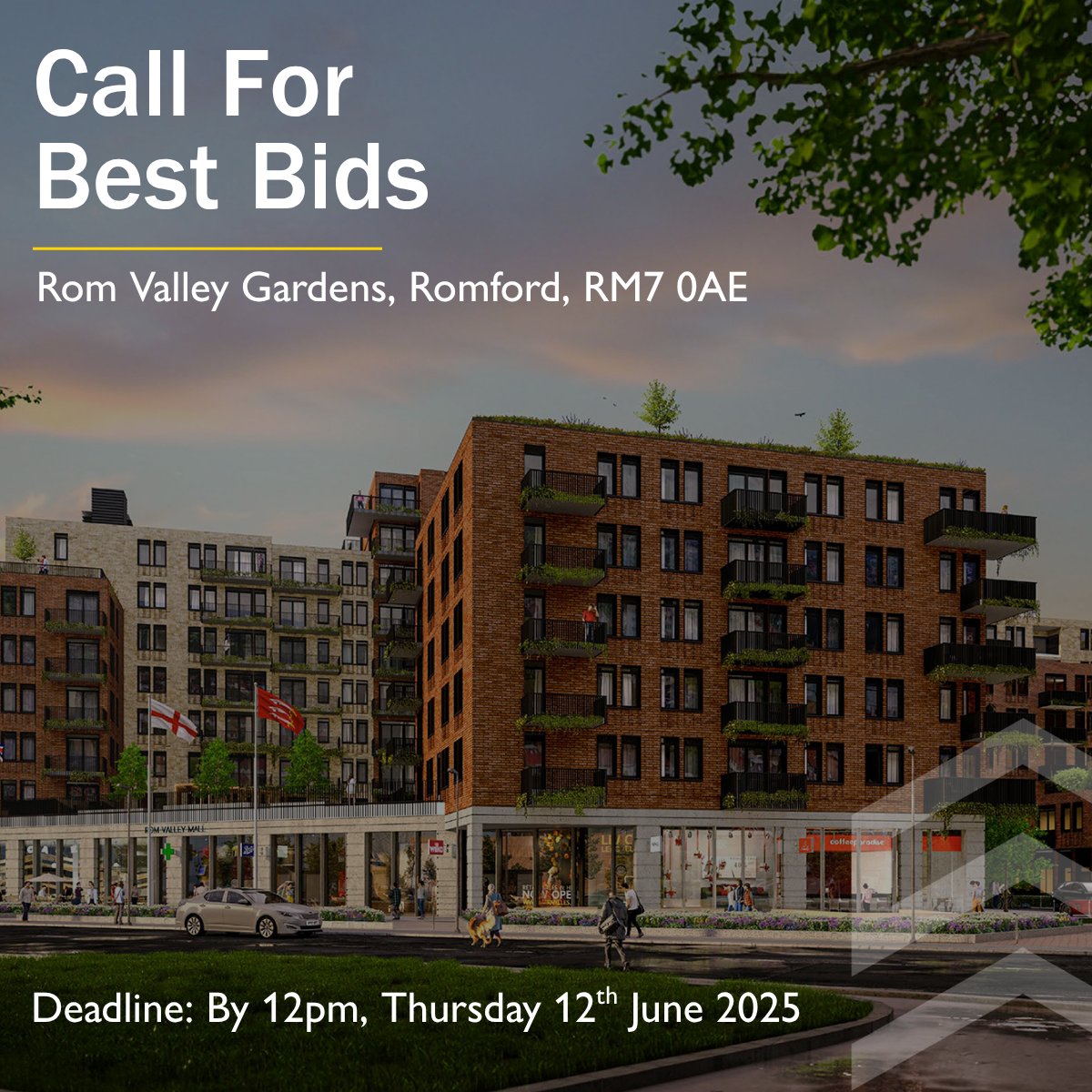 🔔Call for Best Bids🔔

📍 Rom Valley Gardens, Romford, RM7 0AE  
 
Bids must be submitted by 12 PM on Thursday, June 12, 2025, to 
Aasia Pathan | aasia.pathan@strettons.co.uk  or
Neal Matthews | neal.matthews@strettons.co.uk
