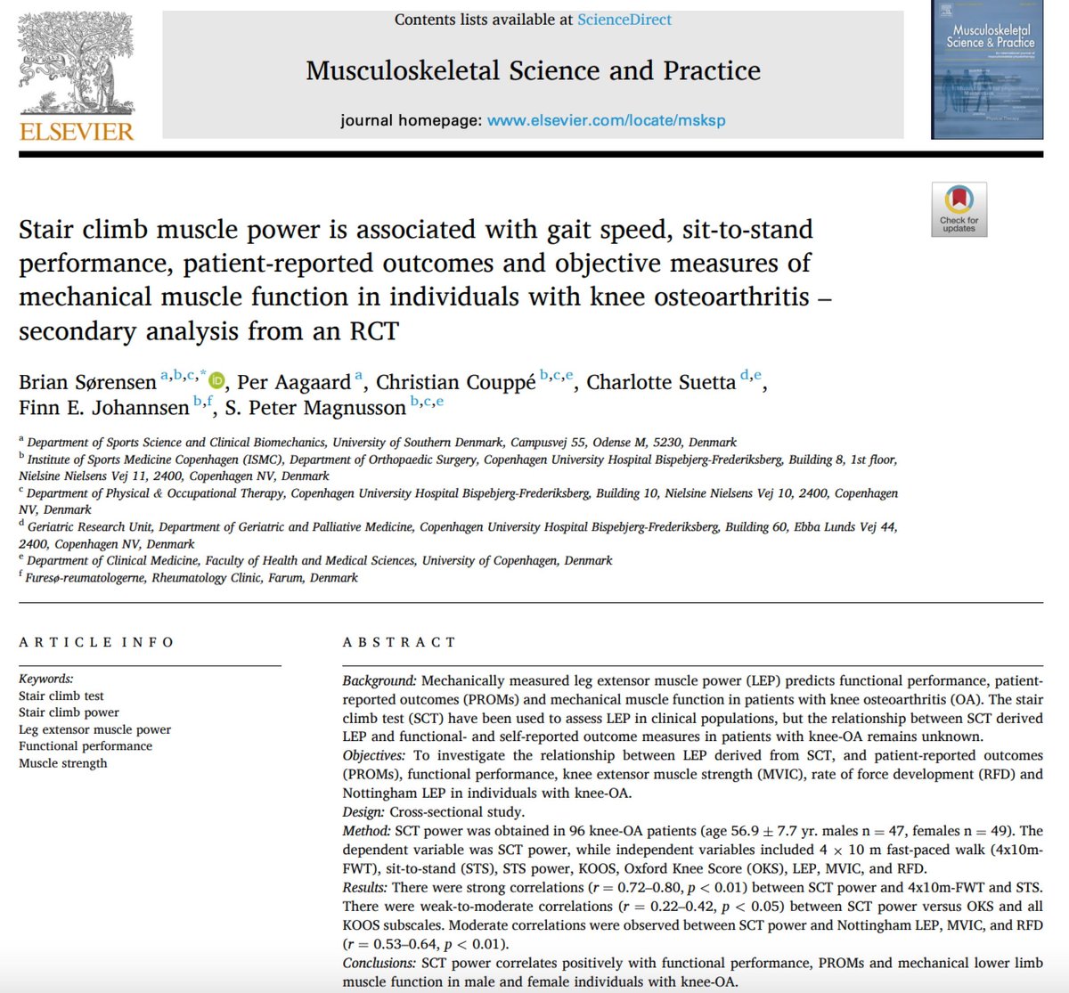 MSKPhysioJnl's tweet image. 🏃‍♂️🦵🏻 Exploring the link between stair climb #MusclePower and functional performance in knee-OA patients. The findings of buff.ly/nFVzMX2 provide valuable insights into the importance of muscle power for improving physical function in #KneeOsteoarthritis patients.