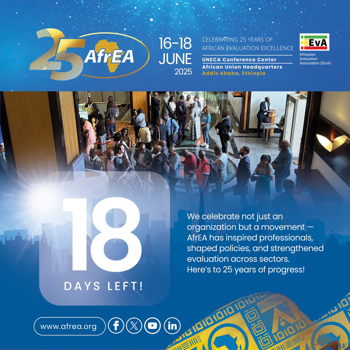 We are just 18 days away from marking 25 years of evaluation excellence in Africa. Join us in reflecting on the milestones that brought us here.

Know more and register at: afrea.org/anniversary

#AfrEA25