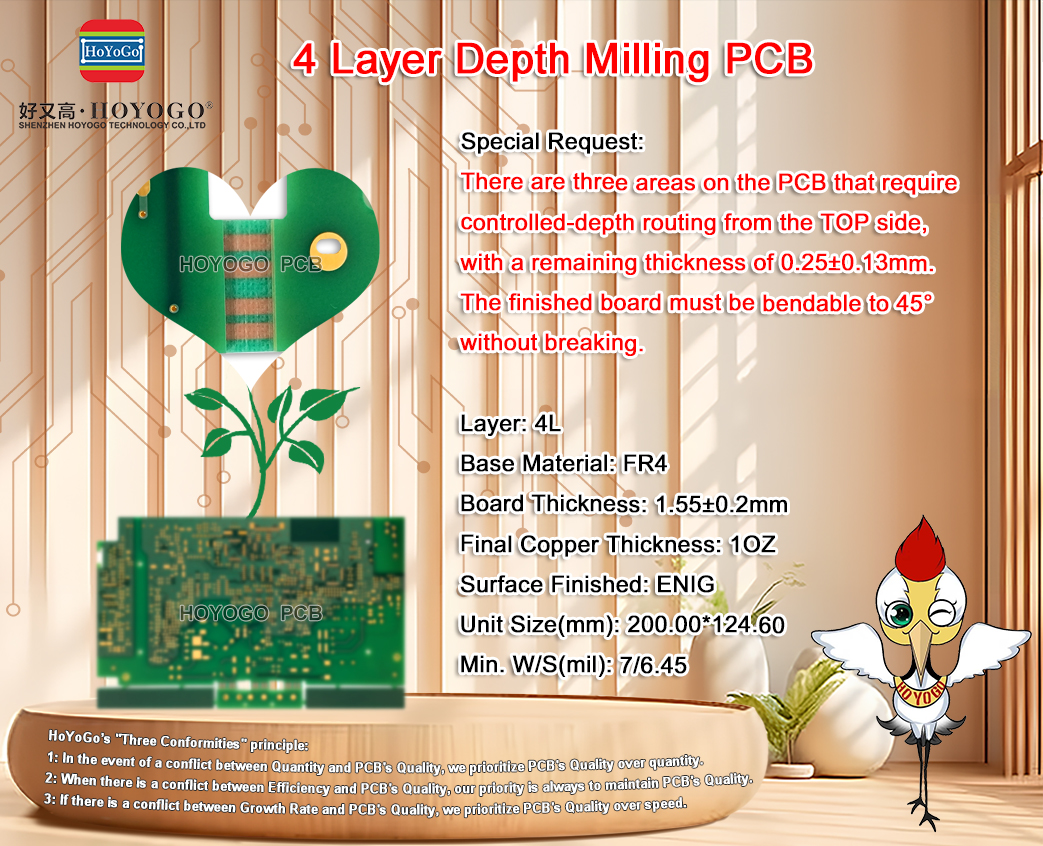 RayHe14's tweet image. 🚀 #DepthMillingPCB 🌟

🎯 There are three areas on the PCB that require #ControlledDepthRouting from the TOP side, with a #RemainingThickness of 0.25±0.13mm. The finished board must be bendable to 45° without breaking.

🌼 #4Layer #FR4 #1OZ #ENIG
Board Thickness: 1.55±0.2mm