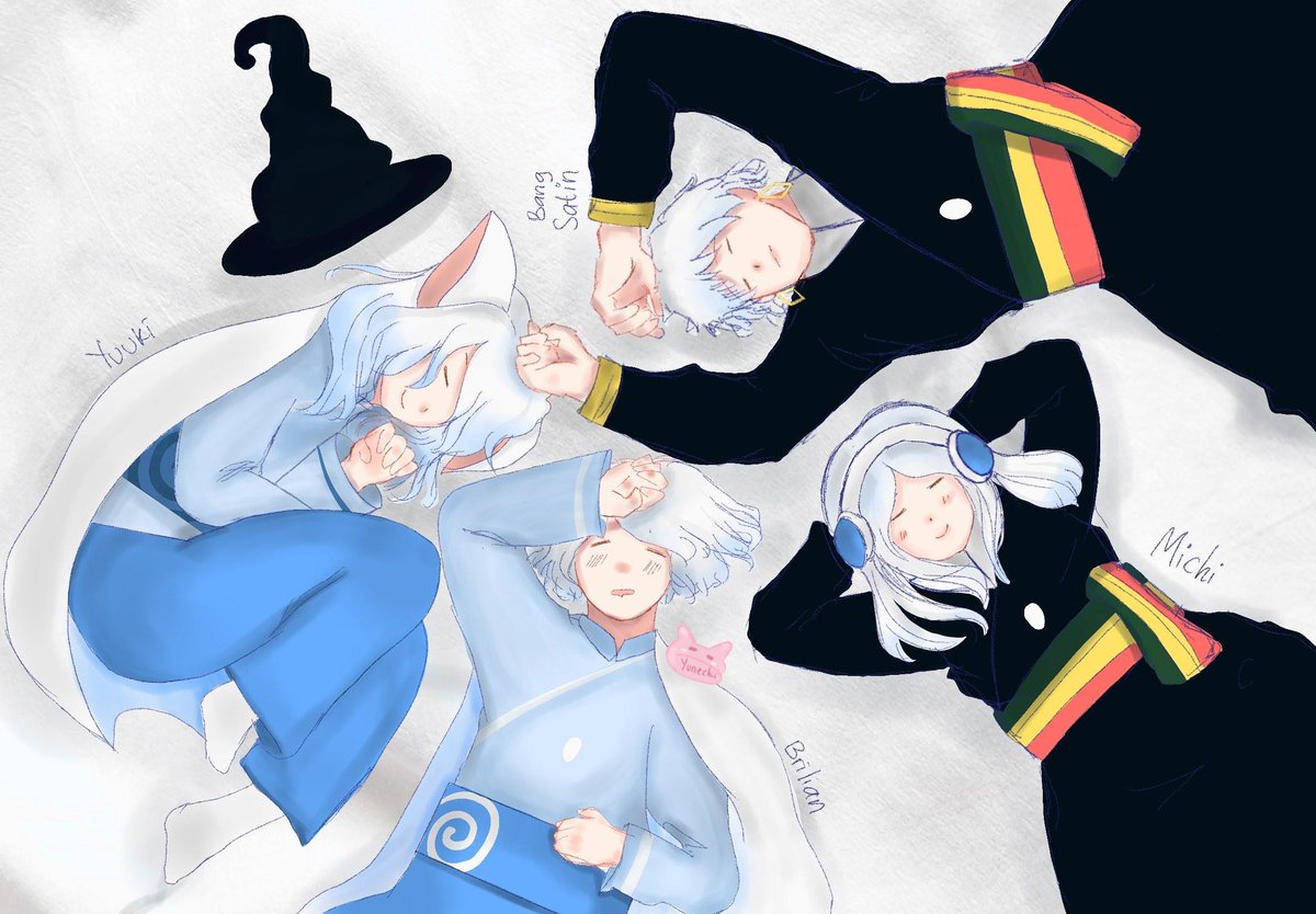 yunechii's tweet photo. Akhirnya aku gambar skykid ku lagi hehe
Ceritanya kami lagi afk di lobby terus pada tidur wkwkwk

Ini ada aku, Brilian, Michie, sama Bang Satin
Maap jelek gan coloring nya guys, masih awam🥹🙏🏻

#skyfanart #skycotl https://t.co/aaLyYIbgDU