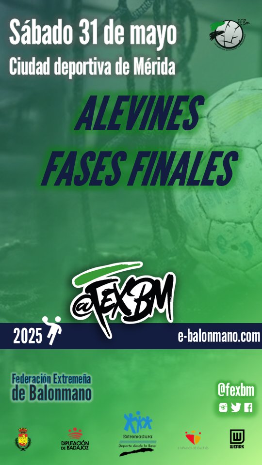 Este sábado 31 en Mérida se disputarán las fases finales  alevín masculina y femenina de la Liga Federada 2024-2025 #balonmanoExtremeño 
Puedes ver el calendario de partidos en e-balonmano.com/finalesalevin-…