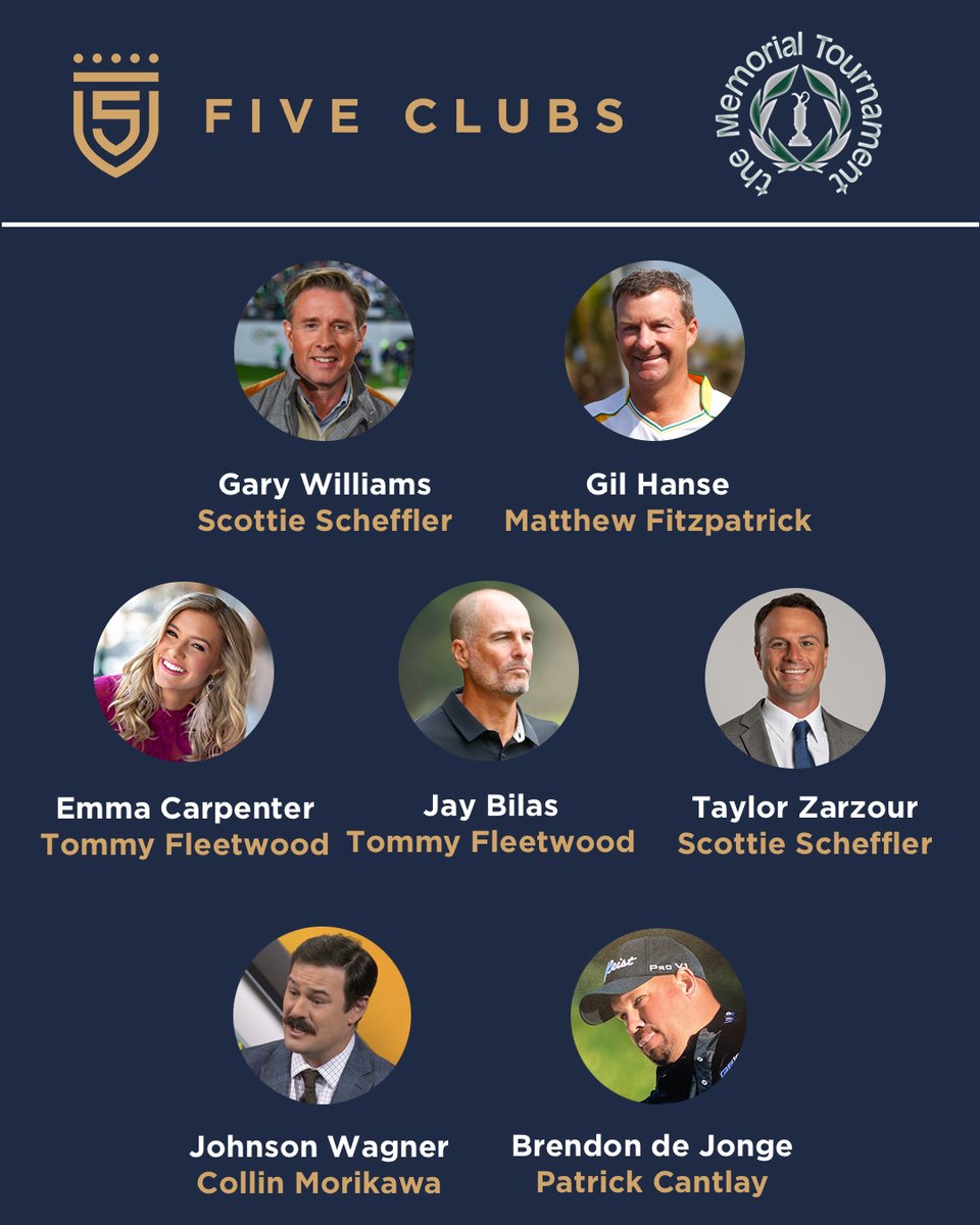 5 Clubs (@5clubsgolf) on Twitter photo Our picks for <a href="/uswomensopen/">U.S. Women's Open</a> & <a href="/MemorialGolf/">the Memorial</a>
<a href="/Garywilliams1Up/">Gary Williams</a> | <a href="/JayBilas/">Jay Bilas</a> | <a href="/johnson_wagner/">Johnson Wagner</a> | <a href="/BrendonDeJonge/">Brendon de Jonge</a> | <a href="/emmmacarpenter/">Emma Carpenter</a> | <a href="/TitansTZ/">Taylor Zarzour</a> | Gil Hanse Our picks for <a href="/uswomensopen/">U.S. Women's Open</a> & <a href="/MemorialGolf/">the Memorial</a>
<a href="/Garywilliams1Up/">Gary Williams</a> | <a href="/JayBilas/">Jay Bilas</a> | <a href="/johnson_wagner/">Johnson Wagner</a> | <a href="/BrendonDeJonge/">Brendon de Jonge</a> | <a href="/emmmacarpenter/">Emma Carpenter</a> | <a href="/TitansTZ/">Taylor Zarzour</a> | Gil Hanse