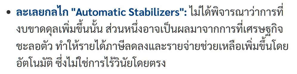 CaterpilaBlue's tweet photo. 3/12
-ละเลย #AutomaticStabilizers 🛡️
ไม่เข้าใจว่าขาดดุลเพิ่มเองได้ เมื่อเศรษฐกิจชะลอ -> ภาษีลด, รายจ่ายช่วยคนเพิ่ม. นี่ไม่ใช่ไร้วินัยโดยตรง แต่คือกลไกของระบบ! #เศรษฐศาสตร์ https://t.co/ADYhPkwrM2