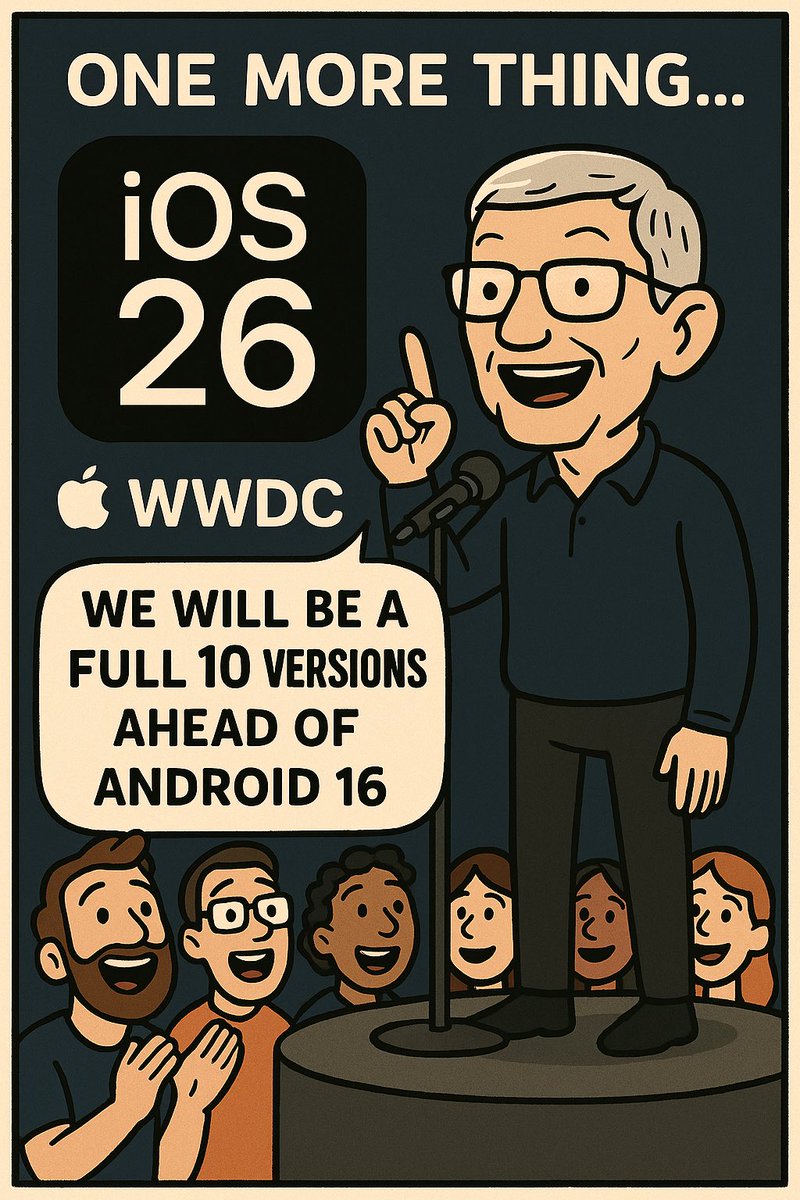 AI 讽刺漫画一则 #Apple #iOS26 #gpt4o 9to5mac.com/2025/05/28/ios…