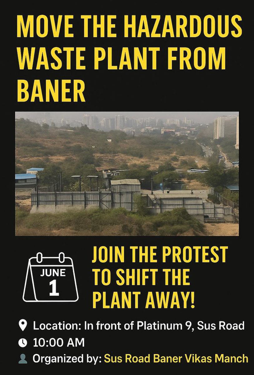 VADRVD's tweet photo. @punekarnews @zee24taasnews @NDTVMarathi @pudharionline @saamTVnews @ABPNews @lokmat @TV9Marathi @LokshahiMarathi @LoksattaLive @punespulse @SakalMediaNews @indSupremeCourt @CPCB_OFFICIAL @mpcb_official 

Please join on Sunday 1st June 25@ 10:00 hrs for protest SusRoad Baner Pune https://t.co/Wn9xg6ps9x