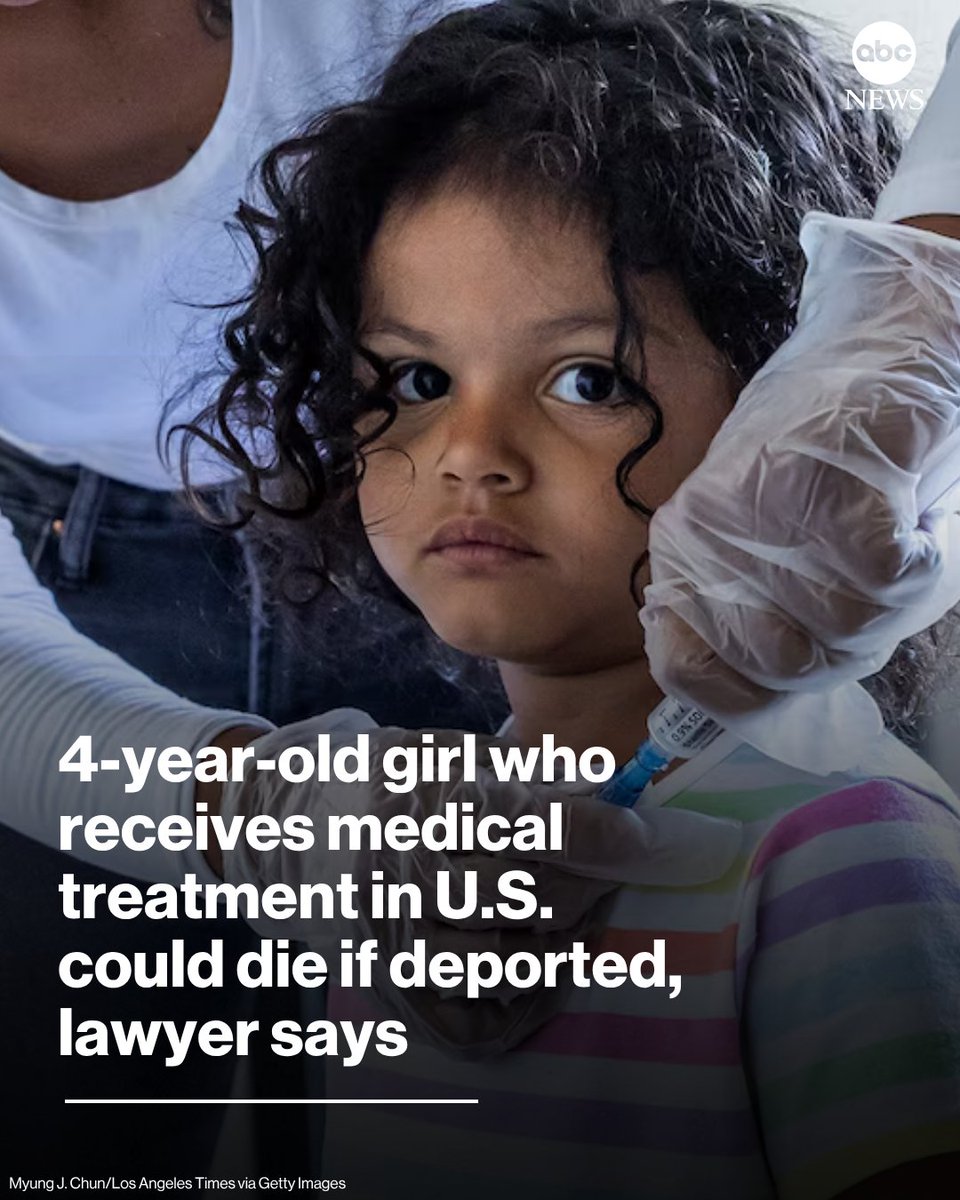 A 4-year-old girl receiving "lifesaving medical treatment" in the United States could die "within days" if she is deported, according to the family's lawyers.

Read more: abcnews.link/qxEFYRE