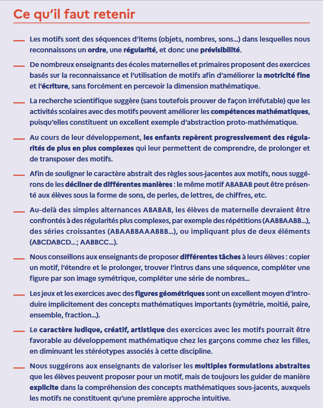 ⏯️ Zoom sur… les motifs organisés à l'école maternelle

La  note du CSEN montre que les activités autour des motifs organisés sont  un levier pour le développement des mathématiques (particulièrement la  géométrie et la logique).

reseau-canope.fr/fileadmin/user…