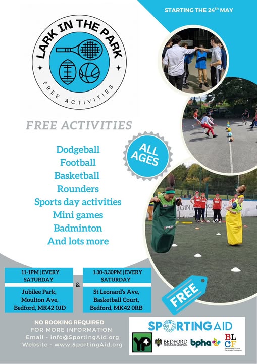 Free family fun this summer! 🤩 
Join Sporting Aid’s Lark in the Park for:
- Dodgeball 🤾
- Football ⚽
- Basketball 🏀
and more!

📅 Saturdays 11 am-1 pm (Jubilee Park) &amp; 1:30-3:30 pm (St Leonards Ave).

 No booking needed, just show up! 🙌