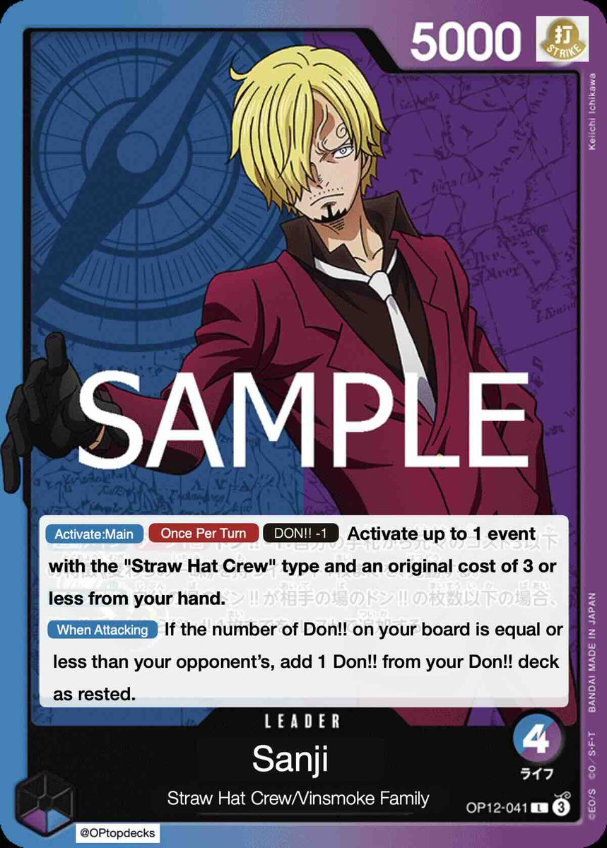 6 OP12 leaders, English pro-xy cards, all the cards will be uploaded to the site today.
(Rayleigh and Kuzan decks look fun.)
onepiecetopdecks.com/cards/
You can print out to test deck.
#onepiececardgame #onepiecetcg