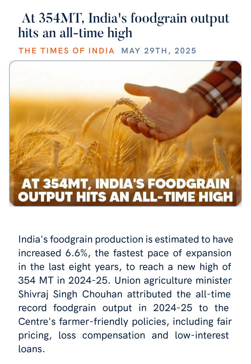 At 354MT, India's foodgrain output hits an all-time high
timesofindia.indiatimes.com/india/at-354mt… via NaMo App