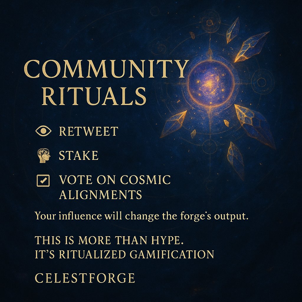 celestforgee's tweet photo. 👁 Retweet.
🧠 Stake.
🗳 Vote on cosmic alignments.
Your influence will change the forge’s output.
This is more than hype. It’s ritualized gamification.
#GamifiedCrypto #CelestforgeDAO https://t.co/COmFJdfZES