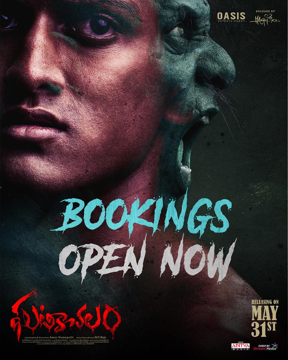YourTFPA's tweet photo. The dark tale is ready to unfold ⚫💥

Step into the nightmare of #Ghatikachalam as the Booking Open Now❤️‍🔥

Book ur tickets here🎫

- https://t.co/ULk51VYz1r

Storming into cinemas on May 31st! 💥

Worldwide Release by 'Maruthi-SKN' @DirectorMaruthi & @SKNonline 

@NikhilDevadula #Samyureddy @Amar10401242 @ParkyPrabhakar @anilandbhanu @saimaneendhar @SreenivasMalkar @malkarsreenivas @guptaaarvika @cuccurullo77 @Editorsrini90  @jogibrosays #AnilkumarPogaru #AravindMenon #MCRaju #SSManoj @OasisEntmtpro @adityamusic @ProSreenuSuresh