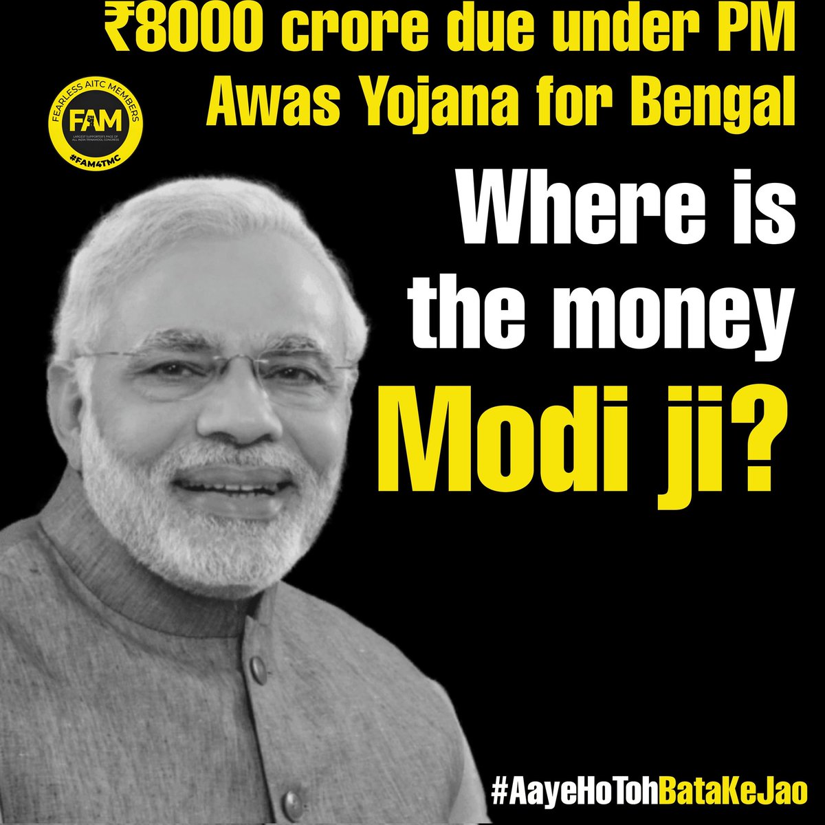 Amit Banerjee TMC (@amitbanerjeetmc) on Twitter photo <a href="/FAM4TMC/">FAM Community #FAM4TMC</a> 8000 crore due under PM Awas Yojana for Bengal.. Where is the money Modiji? #AayeHoTohBataKeJao <a href="/FAM4TMC/">FAM Community #FAM4TMC</a> 8000 crore due under PM Awas Yojana for Bengal.. Where is the money Modiji? #AayeHoTohBataKeJao
