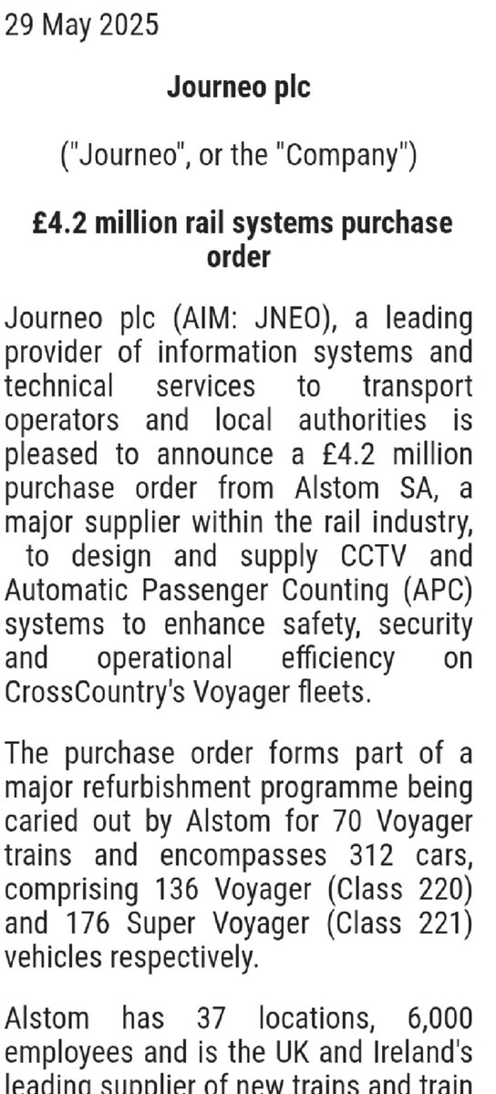 Investlike34277's tweet image. #JNEO ~ £4.2m purchase order to design &amp;amp; supply CCTV &amp;amp; auto passenger counting system. Also anticipate £2m additional revenue over 5-y for SaaS. 

Continue to hold 👍