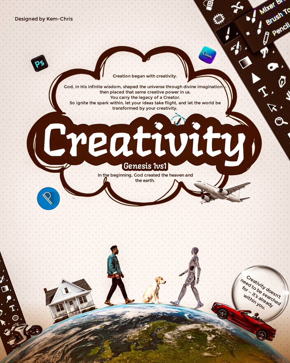Kemchrisgraphix's tweet image. Creativity started with God.
That same spark lives in you.
You don’t need to search for it — just ignite it. 🌍🔥 #KemChrisGraphix #Creativity #Genesis1v1