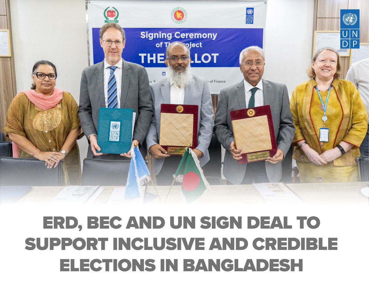 UNDP Bangladesh (@undp_bd) on Twitter photo The Economic Relations Division (ERD) of the Ministry of Finance, 🇧🇩 Election Commission and <a href="/UNDP/">UN Development</a> signed an agreement to support Bangladesh in conducting transparent, inclusive, and peaceful elections during a pivotal political transition.
<a href="/unwomenasia/">UN Women AsiaPacific</a> | <a href="/UNESCO/">UNESCO 🏛️ #Education #Sciences #Culture 🇺🇳</a>
Read more: The Economic Relations Division (ERD) of the Ministry of Finance, 🇧🇩 Election Commission and <a href="/UNDP/">UN Development</a> signed an agreement to support Bangladesh in conducting transparent, inclusive, and peaceful elections during a pivotal political transition.
<a href="/unwomenasia/">UN Women AsiaPacific</a> | <a href="/UNESCO/">UNESCO 🏛️ #Education #Sciences #Culture 🇺🇳</a>
Read more: