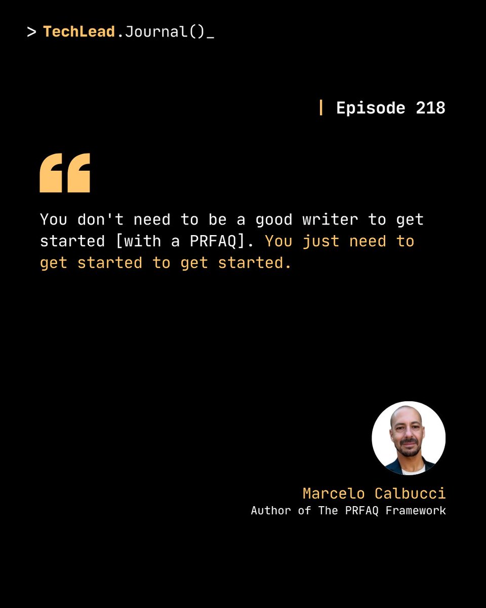techleadjournal's tweet image. Marcelo @calbucci, Author of the PRFAQ Framework, shares his insight about how to start using PRFAQ framework.

Listen to the episode for actionable leadership insights! 🎙️ techleadjournal.dev/episodes/218/

#TechLeadJournal #Innovation #PRFAQ #TechLeadership