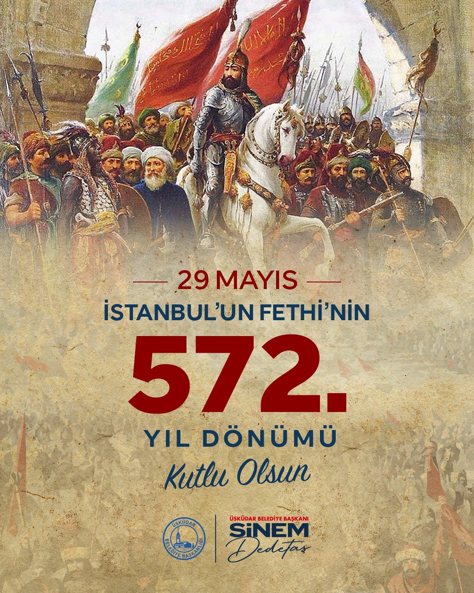 İstanbul’un Fethi’nin 572. yıl dönümü kutlu olsun. 🇹🇷

Bu güzel şehri bizlere miras bırakan Fatih Sultan Mehmet Han’ı rahmet ve minnetle anıyorum.
