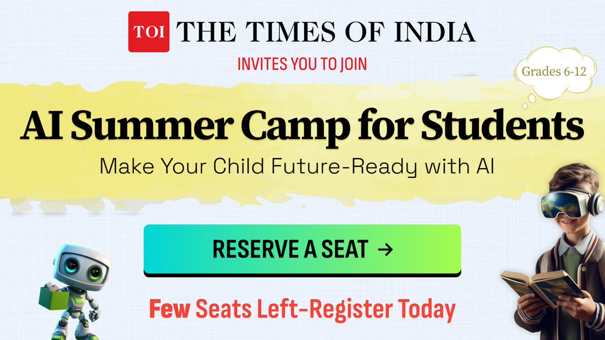 timesofindia's tweet photo. Can't crack that math problem? AI tools are solving it step-by-step.
Discover how students are already using AI to study smarter.🧑💻
Join the Masterclass and explore real-world use cases of AI in education: https://t.co/IgiqlyRups
🚨 Limited seats left. Hurry!
#TOIAIForStudents #RealWorldAI #AIStudyAssist #TOIStudentSeries #LearningSmarter