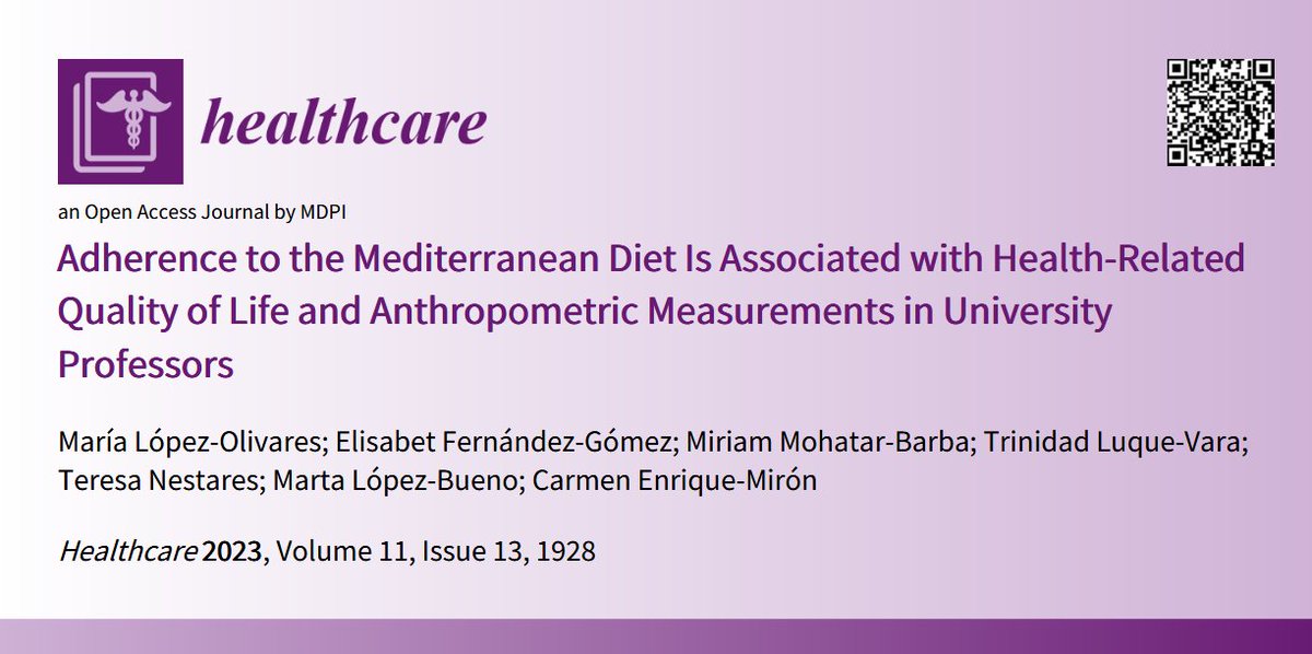 Healthcare MDPI (@healthcaremdpi_) on Twitter photo 🥳#Highlycitedpaper
Adherence to the Mediterranean Diet Is Associated with Health-Related Quality of Life and Anthropometric Measurements in University Professors
💎by María López-Olivares et al. <a href="/CanalUGR/">Universidad Granada</a>
⛳️mdpi.com/2372256 #mdpihealthcare via <a href="/HealthcareMDPI_/">Healthcare MDPI</a> 🥳#Highlycitedpaper
Adherence to the Mediterranean Diet Is Associated with Health-Related Quality of Life and Anthropometric Measurements in University Professors
💎by María López-Olivares et al. <a href="/CanalUGR/">Universidad Granada</a>
⛳️mdpi.com/2372256 #mdpihealthcare via <a href="/HealthcareMDPI_/">Healthcare MDPI</a>