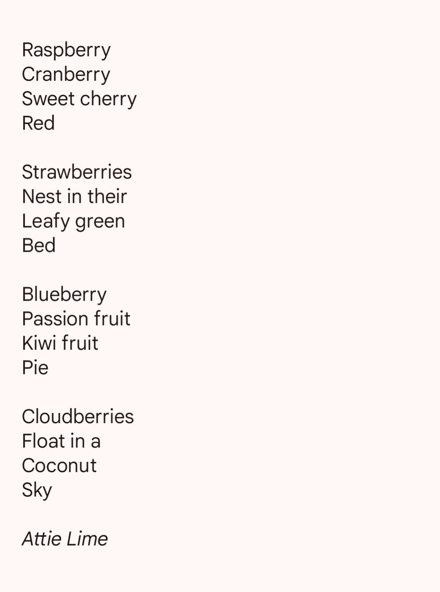 Attie Lime - Blue Jelly & Strawberries ๐ (@attielime) on Twitter photo My raspberry poem feels like a skipping rhyme (this piece by <a href="/TeresaCremin/">Teresa Cremin</a> for <a href="/kidspoetsummit/">๐๐ก๐ข๐ฅ๐๐ซ๐๐ง'๐ฌ ๐๐จ๐๐ญ๐ซ๐ฒ ๐๐ฎ๐ฆ๐ฆ๐ข๐ญ</a> is worth a read!) Thanks for the prompt, <a href="/TheToyPress/">The Toy - Submissions open</a> childrenspoetrysummit.com/2025/05/08/terโฆ My raspberry poem feels like a skipping rhyme (this piece by <a href="/TeresaCremin/">Teresa Cremin</a> for <a href="/kidspoetsummit/">๐๐ก๐ข๐ฅ๐๐ซ๐๐ง'๐ฌ ๐๐จ๐๐ญ๐ซ๐ฒ ๐๐ฎ๐ฆ๐ฆ๐ข๐ญ</a> is worth a read!) Thanks for the prompt, <a href="/TheToyPress/">The Toy - Submissions open</a> childrenspoetrysummit.com/2025/05/08/terโฆ
