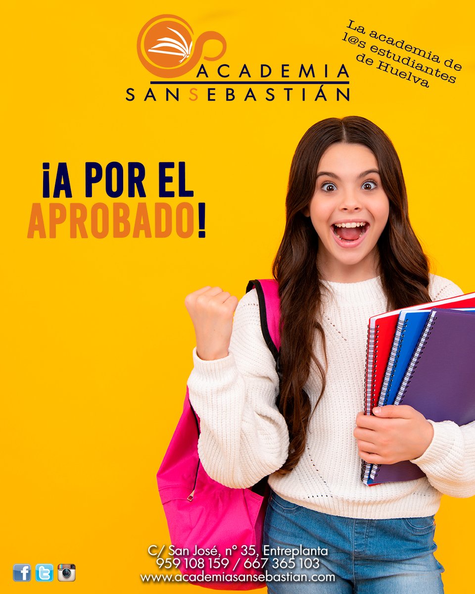 AcSanSebastian's tweet photo. ¡A por el aprobado!

𝓐𝓬𝓪𝓭𝓮𝓶𝓲𝓪 𝓢𝓪𝓷 𝓢𝓮𝓫𝓪𝓼𝓽𝓲á𝓷
🔰 𝙈á𝙨 𝙙𝙚 1️⃣5️⃣𝙖ñ𝙤𝙨 𝙛𝙤𝙧𝙢𝙖𝙣𝙙𝙤 𝙖 𝙃𝙪𝙚𝙡𝙫𝙖
☎ 959 108 159 - 667 365 103
💻https://t.co/4LFpZ7lxHC
#Primaria #ESO #Bachillerato #CiclosFormativos #Universidad #PruebasDeAcceso #estudios #huelva https://t.co/g989pF3gNo