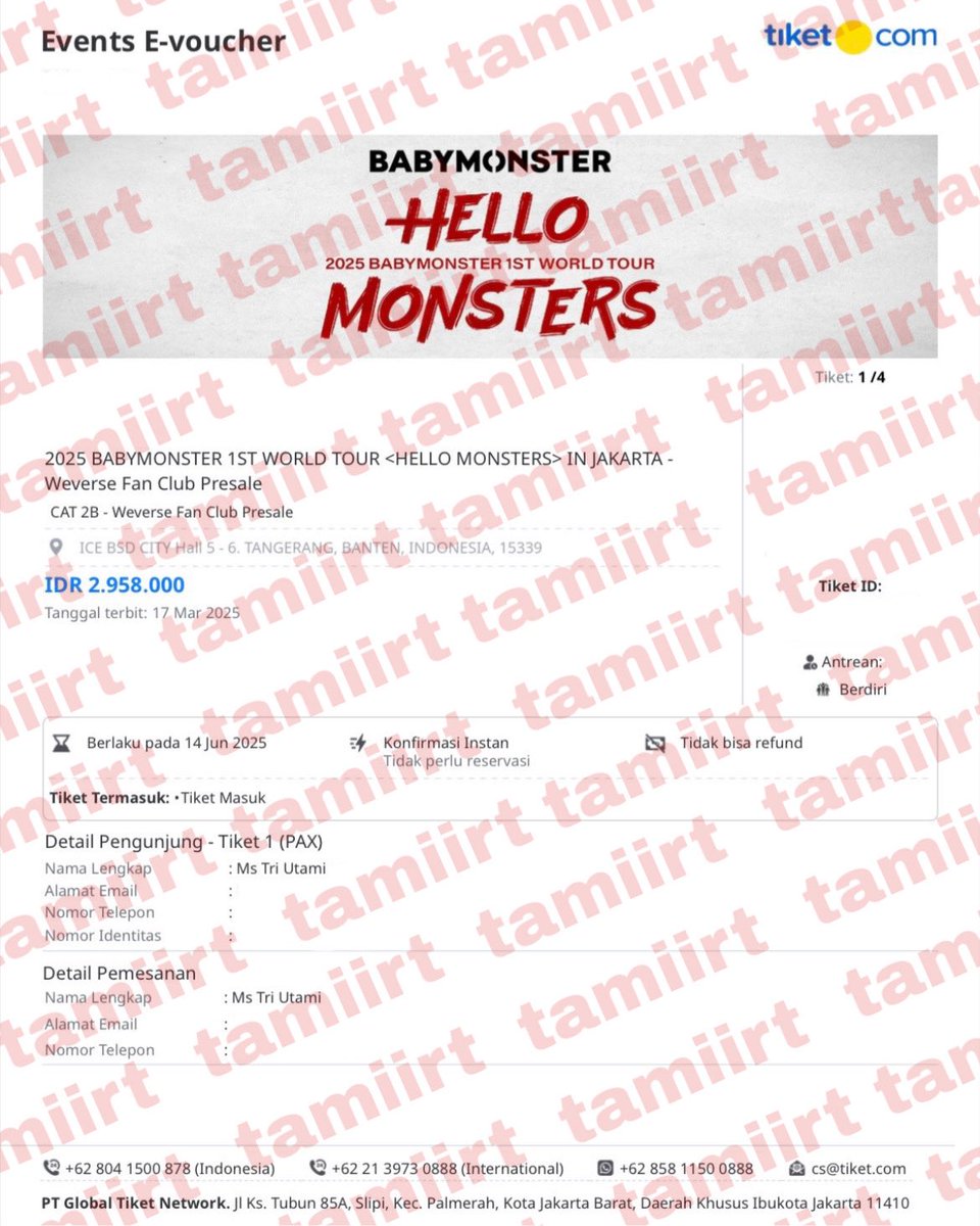 tamiirt's tweet photo. WTS Tiket Konser Babymonster
📍Jakarta - Indonesia
——
✅ CAT 2B Weverse Fanclub Presale (2 tiket)
✅ QN di bawah 100
✅ Tiket atas nama aku pribadi
✅ Diurus sampe tiket fisik
✅ Harga normal
——
‼️Untuk pembeli yang serius, detail harga bisa tanya via DM https://t.co/TrFnIWkumb
