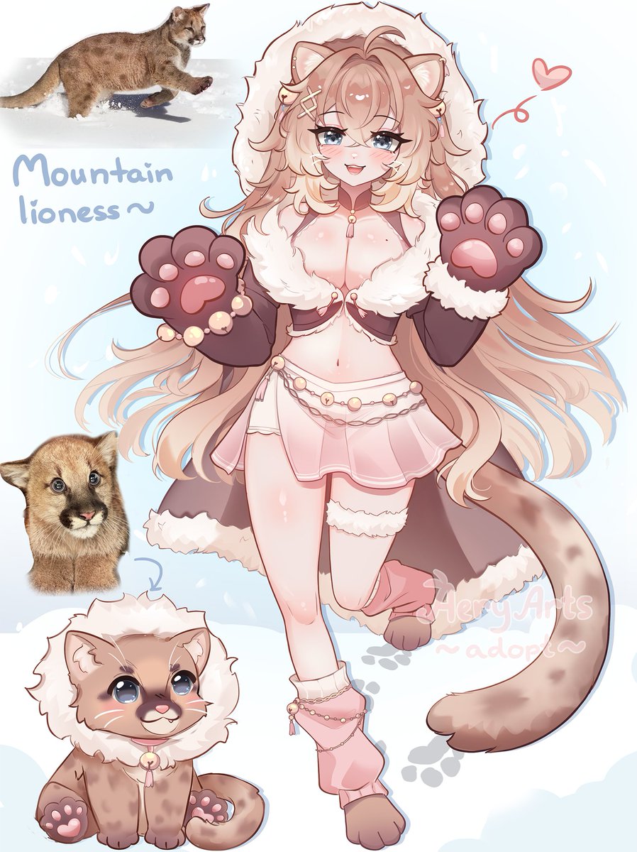 🩵 Mountain Lioness Girl  | Design Adopt Auction 🩵 
 
Ends in 24hrs after last bid!  

SB: $150 
MI: $10  
AB: $400 (includes commercial use)

🔁 are ultra appreciated! ૮ ˶ᵔ ᵕ ᵔ˶ ა 
Rules in comments