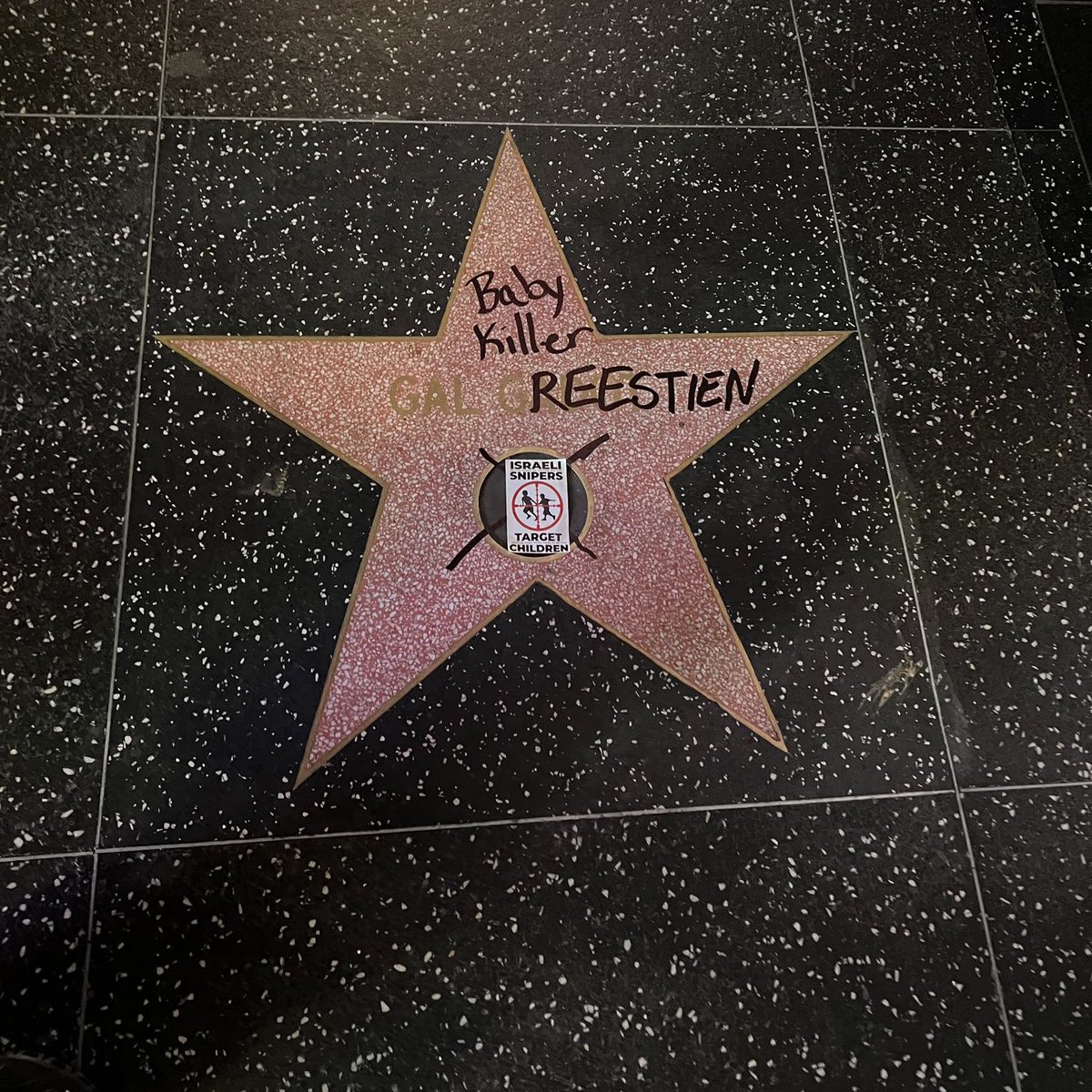 Writing down Gal Greenstein on her star is super weird and clearly feels hateful. 

Many families changed their names throughout the world.

Also I’m pretty sure Gal Gadot has been shooting movies the past year not in Gaza 🤷.