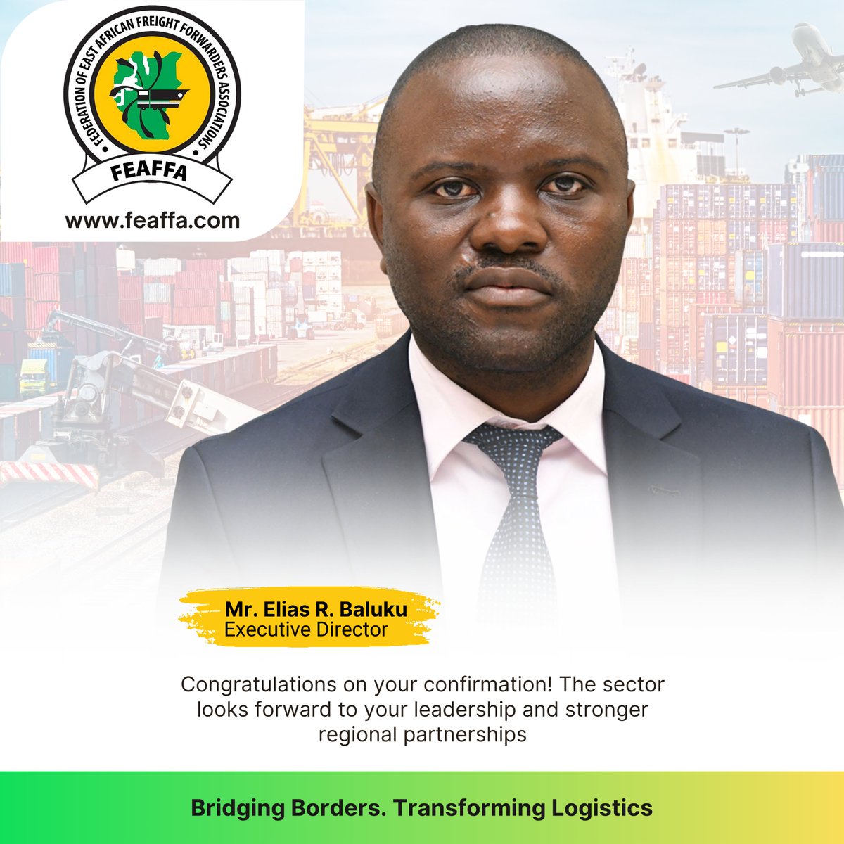 🚨 NEW APPOINTMENT ALERT! 

Congratulations to Mr. Elias Baluku on your confirmation as Executive Director!

Your bold, visionary leadership promises a new era of innovation &amp; regional collaboration. 

The future looks bright! 👏✨

<a href="/Erbaluku/">Elias Baluku</a> #Leadership <a href="/tpa_tz/">tpa_tz</a> <a href="/Kenya_Ports/">Kenya Ports Authority</a>