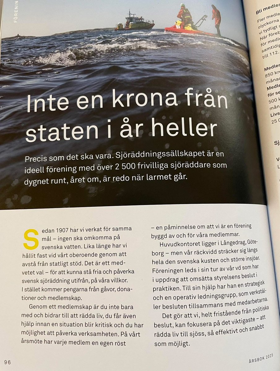 Sjöräddningssällskapet! ❤️

Budskapet är ur årsredovisningen — och fick mig att bli medlem fastän jag inte har någon båt.

Bli det du också (sjoraddning.se/medlemskap/bli…) och lista gärna fler ideella föreningar som är just ideella och inte lever på skattepengar.