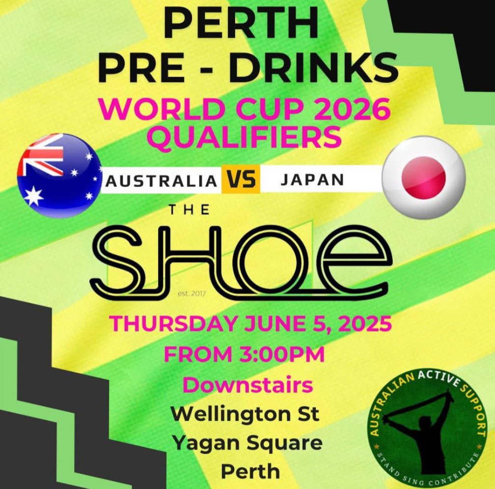 Football Supporters Association Australia (Inc) (@fsaaustralia) on Twitter photo In Perth for the Socceroos next week?
We will have FSAA reps available for a chat at the <a href="/AustActive/">Australian Active Support</a> Pregame at The Shoe Bar in Yagan Square from 3pm next Thursday!
#perth #socceroos #ausvjap In Perth for the Socceroos next week?
We will have FSAA reps available for a chat at the <a href="/AustActive/">Australian Active Support</a> Pregame at The Shoe Bar in Yagan Square from 3pm next Thursday!
#perth #socceroos #ausvjap
