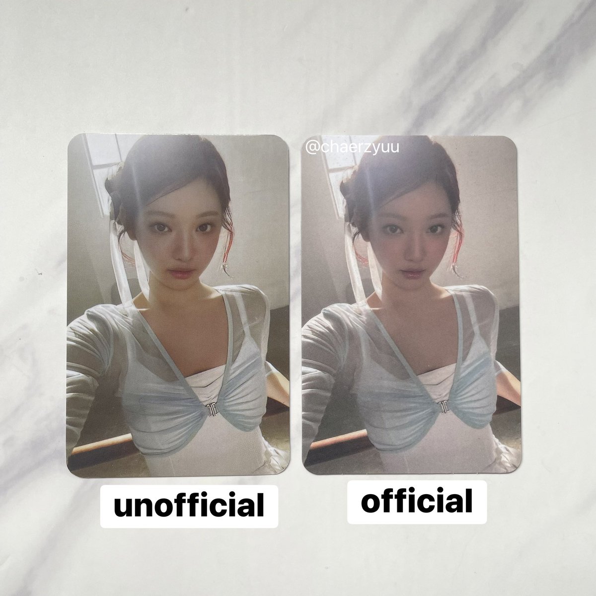chaerzyuu's tweet image. ‼️ ATTENTION ‼️

✎ how to spot FAKE vs REAL ningning ballet &amp;amp; uyu photocard

✎ check thread for details! 

t. sync parallel VIP benefit day 2 drama laptop pouch unofficial official photocard pc polaroid aespa