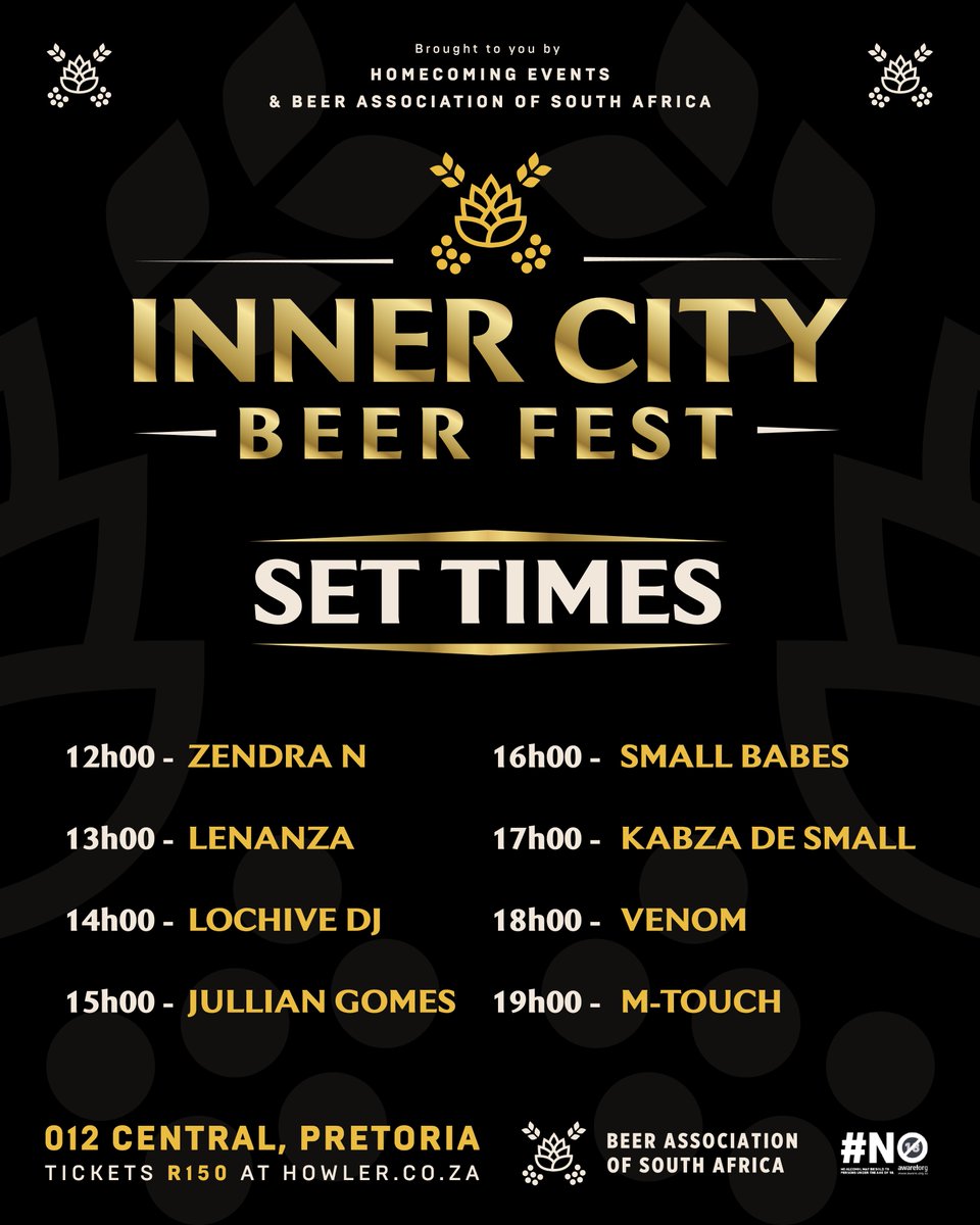 The taps open early and so do the vibes 🍻

Plan your pour breaks and don’t miss a single drop — musical or otherwise.  First beats hit at 12:00 and it only gets better from there. Come early. Taste everything. Stay late.
🎟️ Tickets at howler.co.za/InnerCityBeerF…  #InnerCityBeerFest