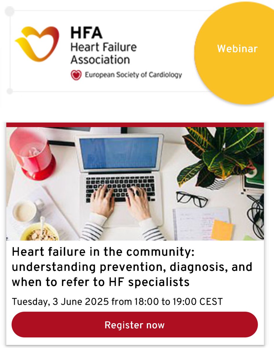 Maggie Simpson (@m4ggiesimpson) on Twitter photo Upcoming #HFA_ESC webinar: #HeartFailure in the Community
🗓️3 June 🕧6pm CET
Join <a href="/Kieranfdocherty/">Kieran Docherty</a> <a href="/KlausKWitte/">Dr Klaus Witte MD</a> to gain insights on:
✅ Identifying at-risk patients
✅ Reducing heart failure risk
✅ Recognising early signs
✅ Using diagnostics effectively
✅ Knowing when to Upcoming #HFA_ESC webinar: #HeartFailure in the Community
🗓️3 June 🕧6pm CET
Join <a href="/Kieranfdocherty/">Kieran Docherty</a> <a href="/KlausKWitte/">Dr Klaus Witte MD</a> to gain insights on:
✅ Identifying at-risk patients
✅ Reducing heart failure risk
✅ Recognising early signs
✅ Using diagnostics effectively
✅ Knowing when to