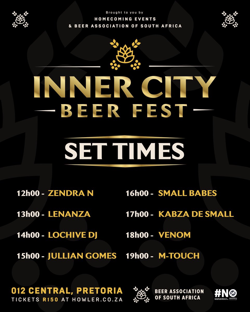 The taps open early and so do the vibes 🍻

Plan your pour breaks and don’t miss a single drop, musical or otherwise 🔥

Come early. Taste every brew. Stay late.

🎟️ Tickets at howler.co.za/InnerCityBeerF…
 #InnerCityBeerFest