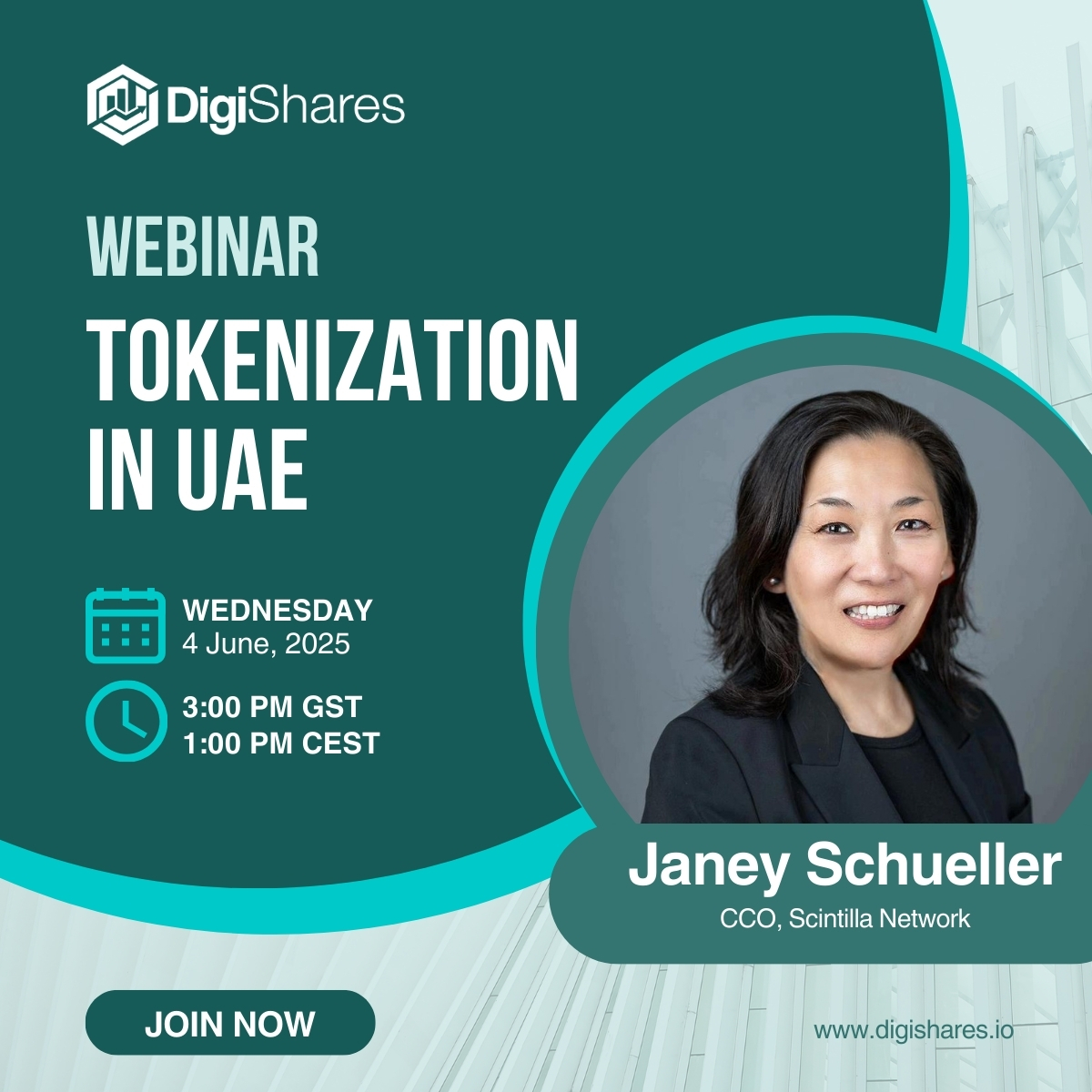 We are excited to announce that our CCO, Janey Schueller, will be speaking at the upcoming <a href="/DigiSharesDK/">DigiShares</a> webinar on the 4th June at 3 PM GST. 

She will be diving into Scintilla’s mission and sharing her expertise in compliance within the Web3 space.

👉 Register now to secure