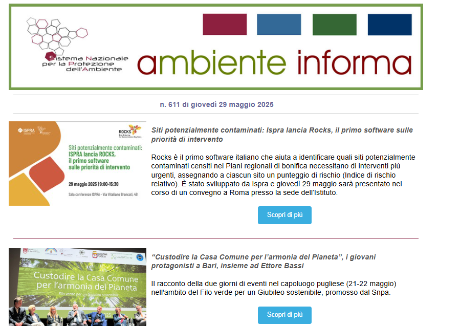 📌Nel nuovo numero di #AmbienteInforma, la newsletter di Snpa, parliamo di:
🟠software per i siti contaminati
🟢educazione ambientale
🔵monitoraggio del territorio
Link per approfondire e scoprire di più a3g2i4.emailsp.com/frontend/nl_pr…