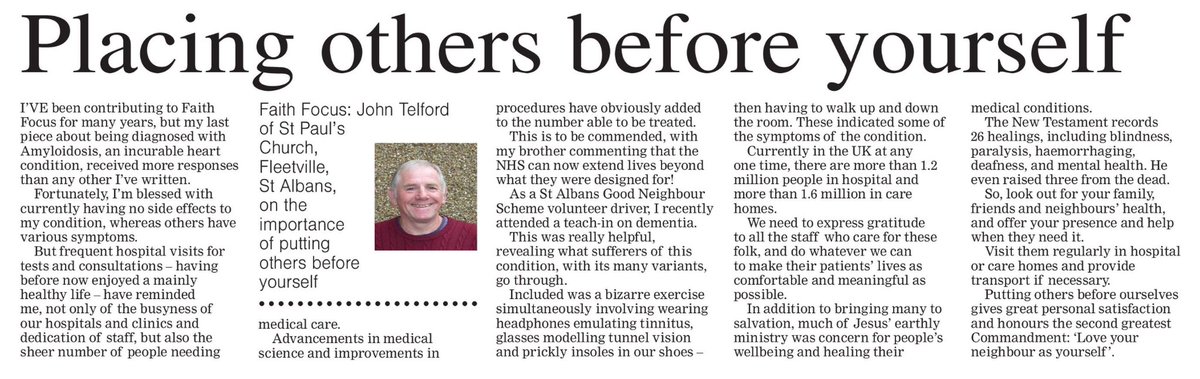 Peter Crumpler (@petercrumpler) on Twitter photo Living with an incurable condition. John Telford of <a href="/StPaulsStAlbans/">St Paul's, St Albans</a> reflects on placing others before yourself in today’s <a href="/hertsad/">Herts Advertiser</a> #FaithFocus <a href="/diostalbans/">The Diocese of St Albans</a> Living with an incurable condition. John Telford of <a href="/StPaulsStAlbans/">St Paul's, St Albans</a> reflects on placing others before yourself in today’s <a href="/hertsad/">Herts Advertiser</a> #FaithFocus <a href="/diostalbans/">The Diocese of St Albans</a>