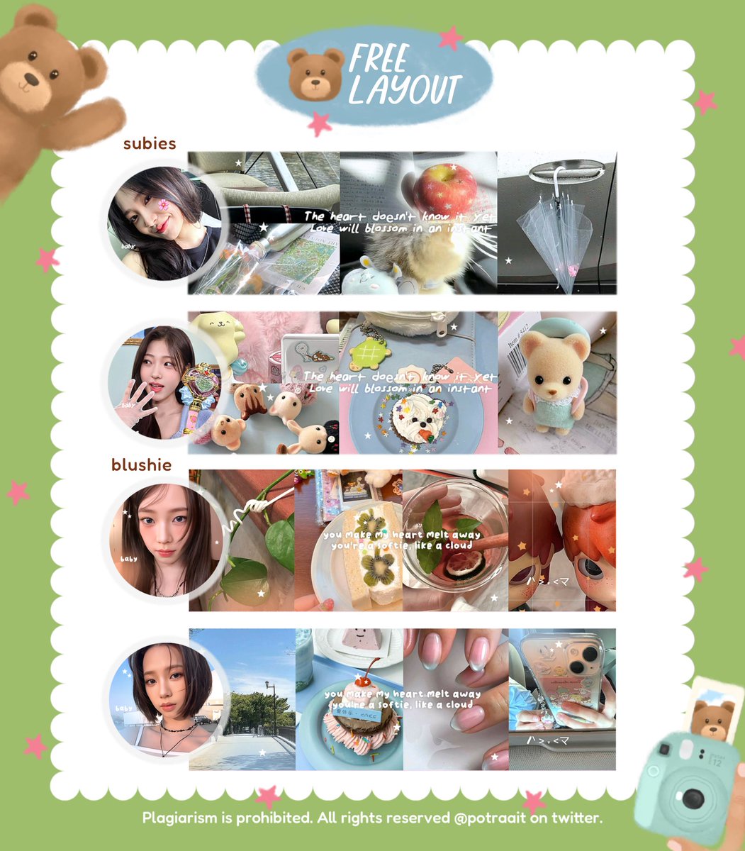 help repostt, makaciii! 🧸💭

halo! aku ada 6 FREE LAYOUT REQ katalog subies &amp; blushie dalam rangka merayakan ulang tahun kak ella (<a href="/fvchsine/">ella</a>) yayy! 🥳🎂🎊

⏰ : @ 19.3O wib
💌 : by DM

cek TNC dibawah ini yaa<3
#zonauang