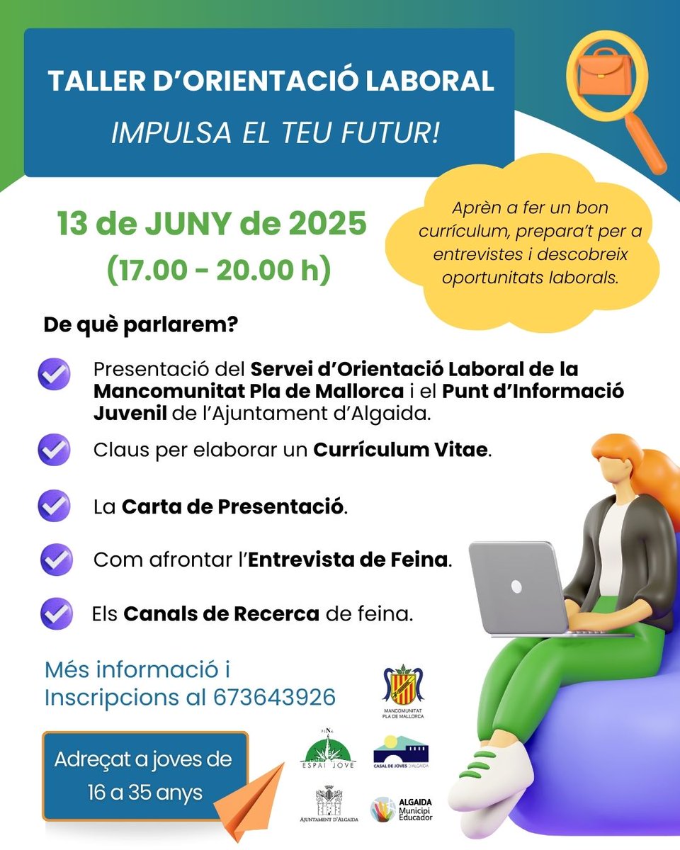 #feina #trabajo orientació laboral per a joves a #Algaida <a href="/Aj_Algaida/">Ajuntament d'Algaida</a>