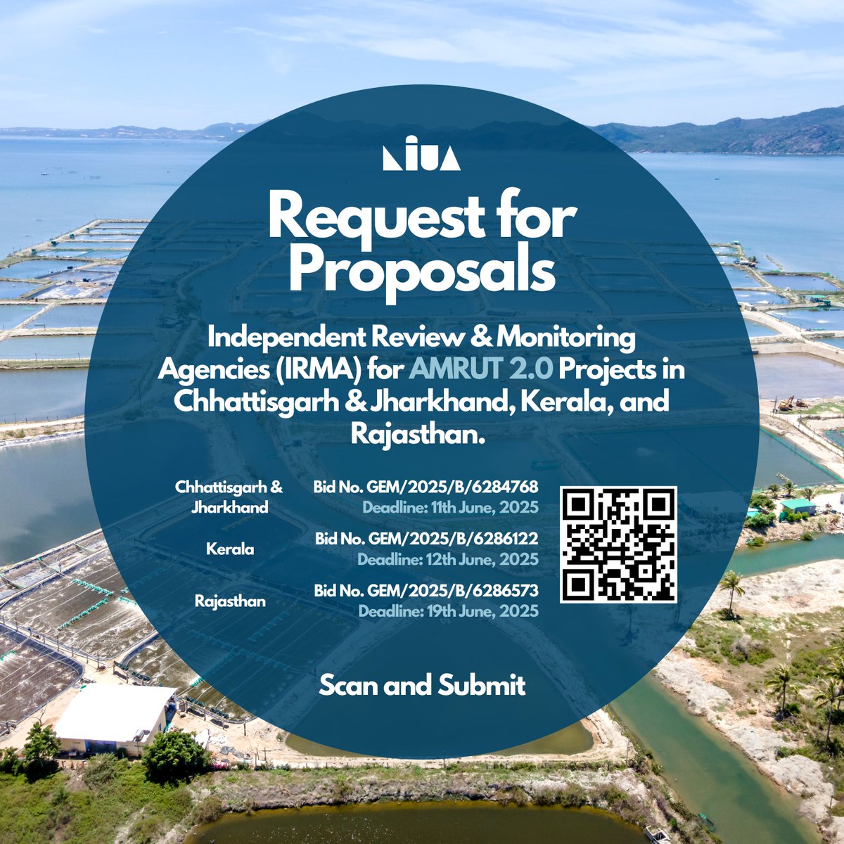 #NIUA invites proposals to select Independent Review and Monitoring Agencies to support implementation of #AMRUT 2.0 projects across 4 locations at gem.gov.in

-Chhattisgarh &amp; Jharkhand: GEM/2025/B/6284768
-Kerala: GEM/2025/B/6286122
-Rajasthan: GEM/2025/B/6286573