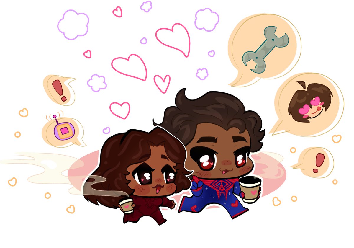 While I’m not actively making art, I DO have these wonderful pieces of my spider OC, Cara, and Miguel🕷️❤️💙 #spidermanoc #ocxcanon #spiderman2099 #spiderverseoc #miguelohara